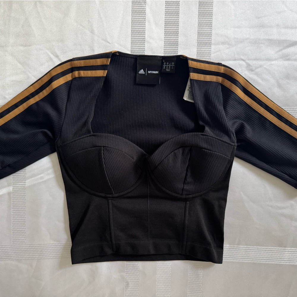 Adidas black with Gold Stripe Detail Crop Top